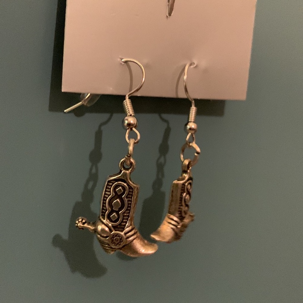 Cowgirl boots small silver dangle earrings